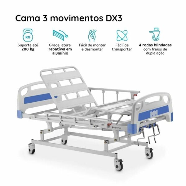 Cama Hospitalar 3 movimentos hasta 180kg dx3 - Dellamed - Imagen 5